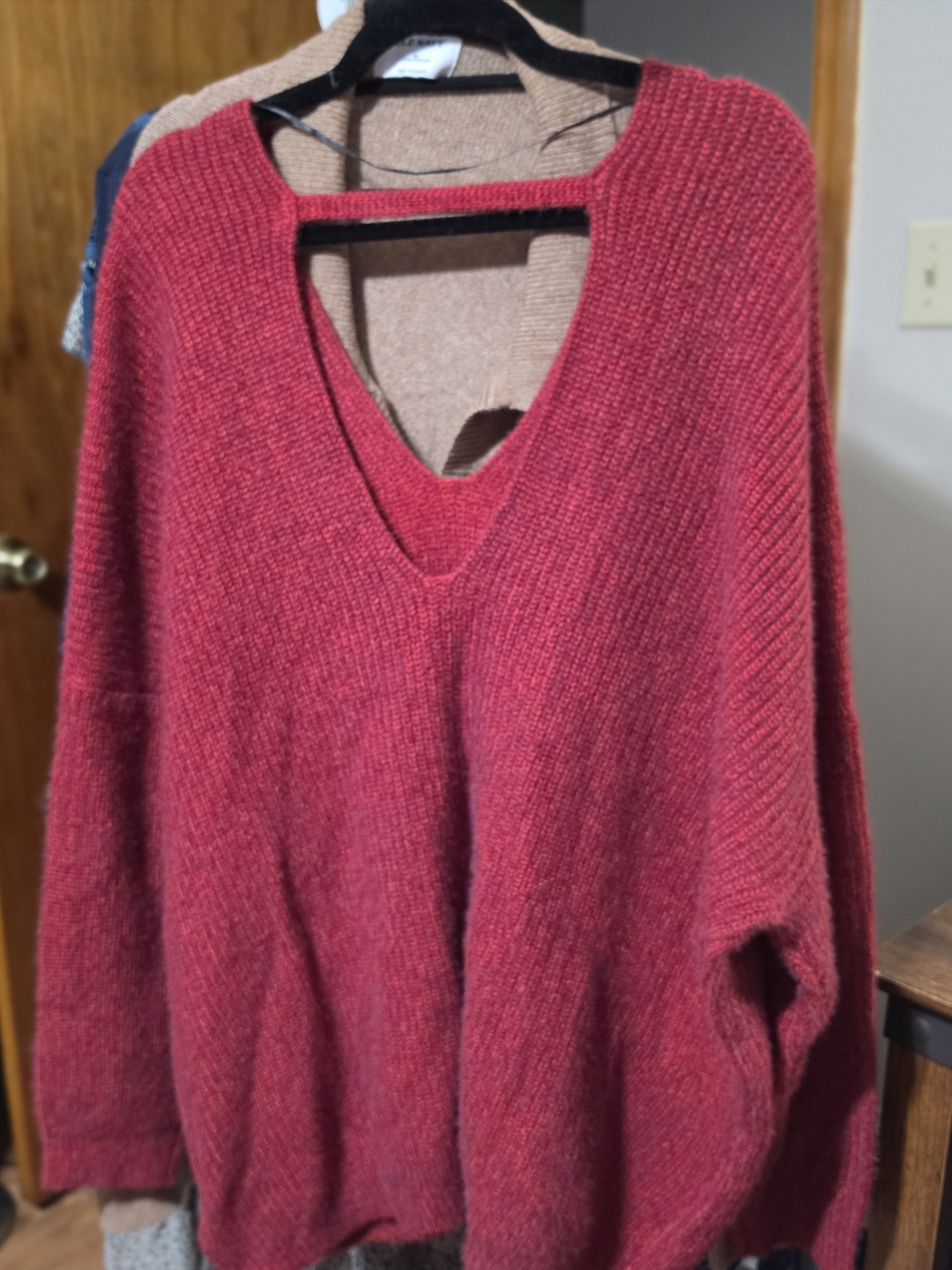 BloomChic Deep Raspberry V-Neck Sweater - Picture 3 of 5